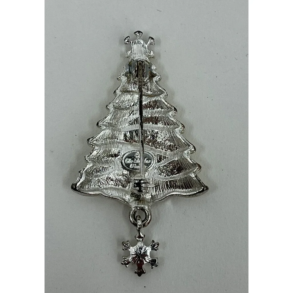 Christopher and Banks Christmas Tree Pin Brooch Glitter Enameled Rhinestones 2